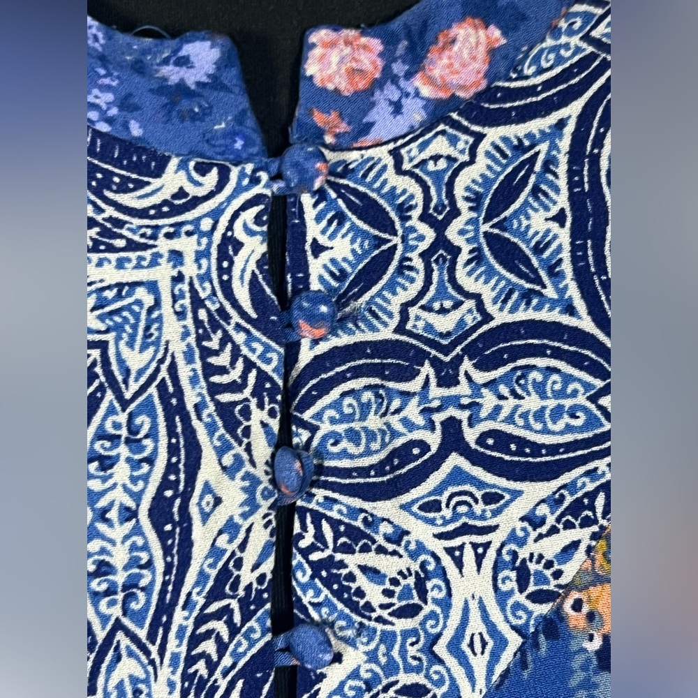 ✨ Free People Blue Floral Tunic Top Boho Mixed Print Long Sleeve M - Picture 3 of 6